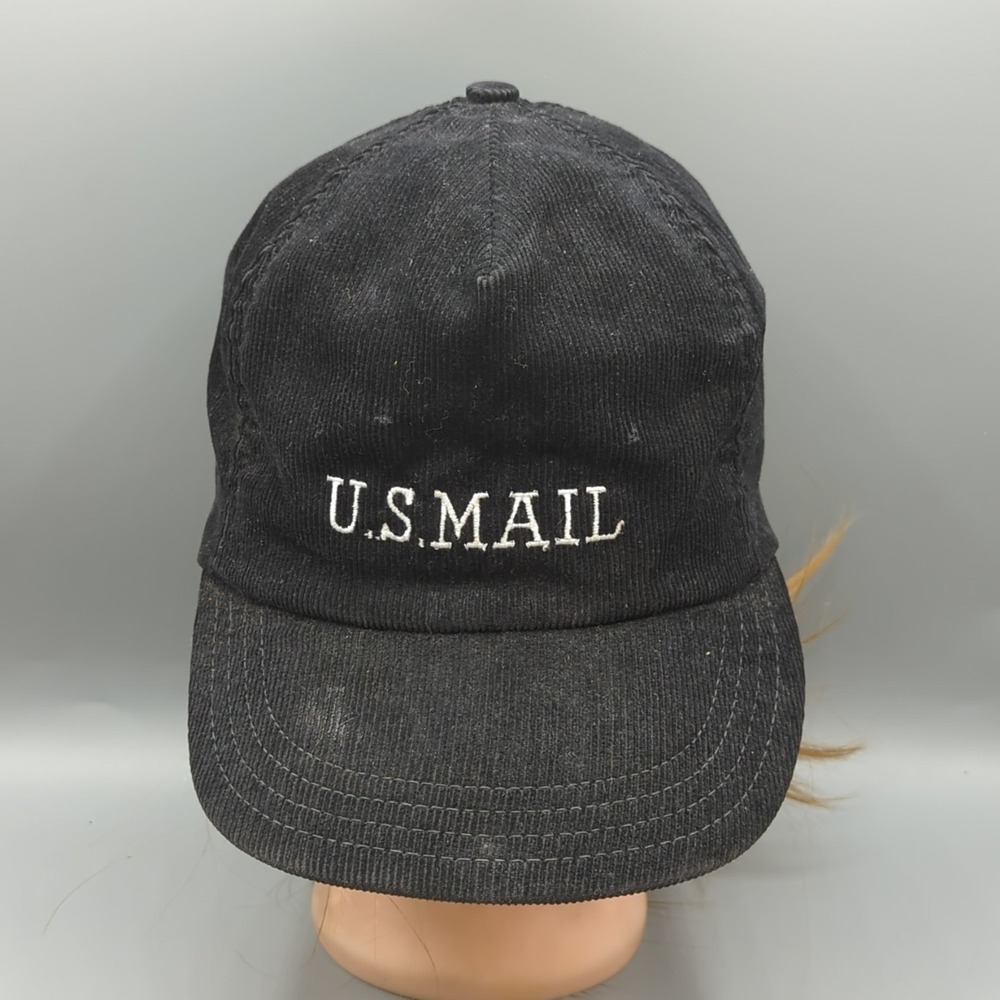 Vintage U.S. Mail Hat Cap Corduroy Black Snapback Spellout Made in USA